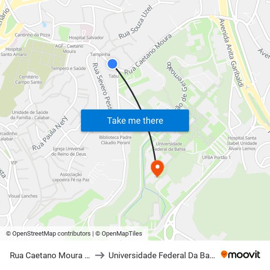 Rua Caetano Moura 54 to Universidade Federal Da Bahia map