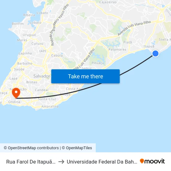 Rua Farol De Itapuã 1 to Universidade Federal Da Bahia map