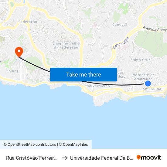 Rua Cristóvão Ferreira 62 to Universidade Federal Da Bahia map