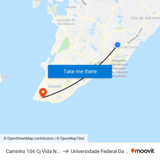 Caminho 106 Cj Vida Nova, 5 to Universidade Federal Da Bahia map
