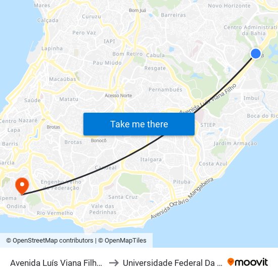 Avenida Luís Viana Filho 146 to Universidade Federal Da Bahia map