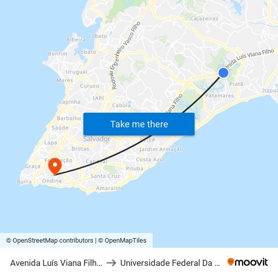 Avenida Luís Viana Filho 13 to Universidade Federal Da Bahia map