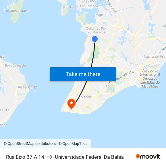 Rua Eixo 37 A 14 to Universidade Federal Da Bahia map