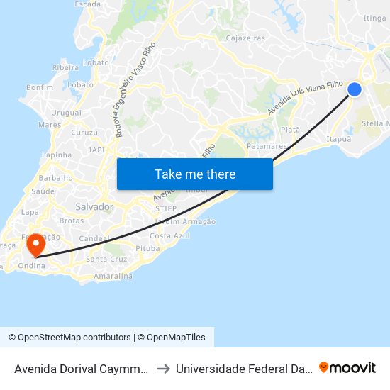 Avenida Dorival Caymmi 931b to Universidade Federal Da Bahia map