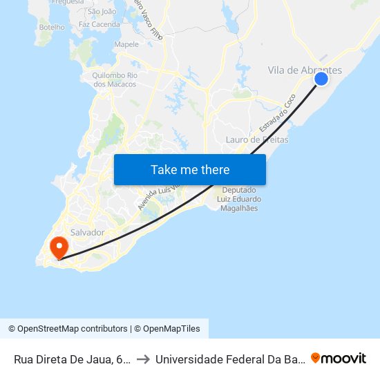Rua Direta De Jaua, 641 to Universidade Federal Da Bahia map