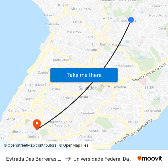 Estrada Das Barreiras 1111 to Universidade Federal Da Bahia map