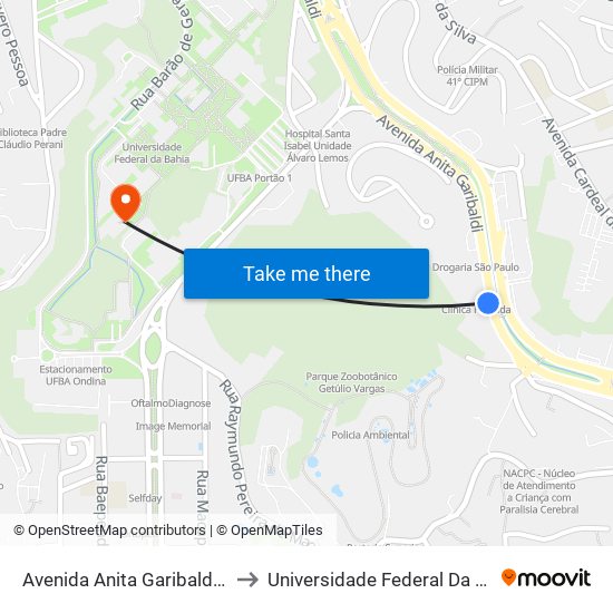 Avenida Anita Garibaldi 159 to Universidade Federal Da Bahia map