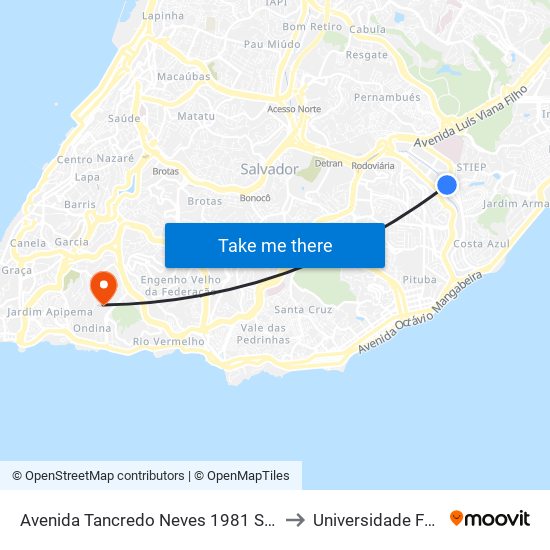Avenida Tancredo Neves 1981 Salvador - Bahia 41770 Brasil to Universidade Federal Da Bahia map