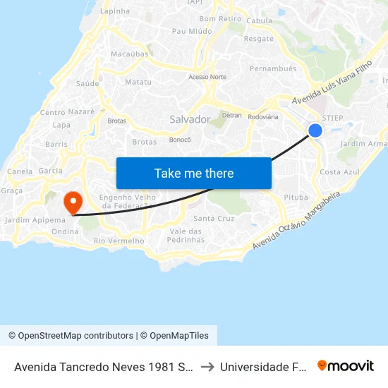 Avenida Tancredo Neves 1981 Salvador - Bahia 41770 Brasil to Universidade Federal Da Bahia map