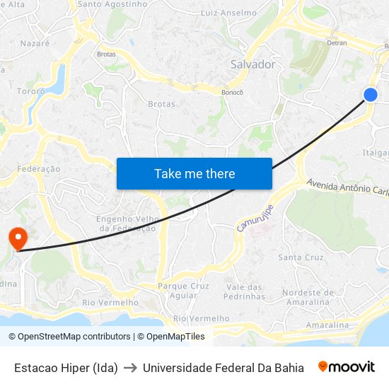 Estacao Hiper (Ida) to Universidade Federal Da Bahia map