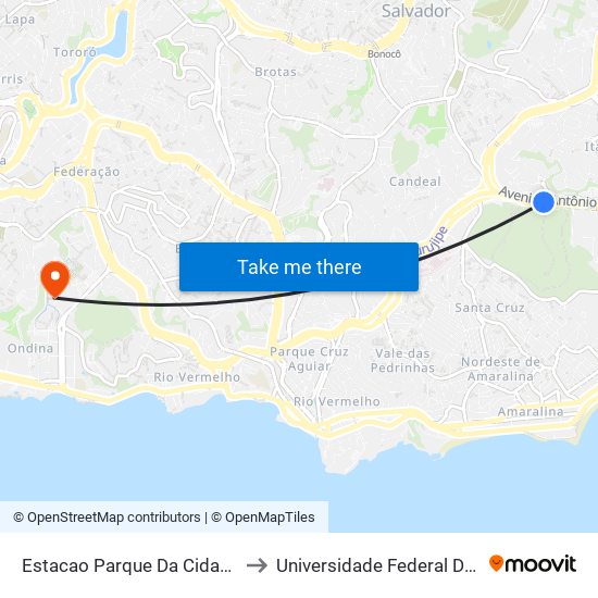 Estacao Parque Da Cidade (Ida) to Universidade Federal Da Bahia map