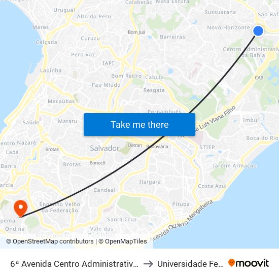 6ª Avenida Centro Administrativo Da Bahia | Inema / Sema to Universidade Federal Da Bahia map