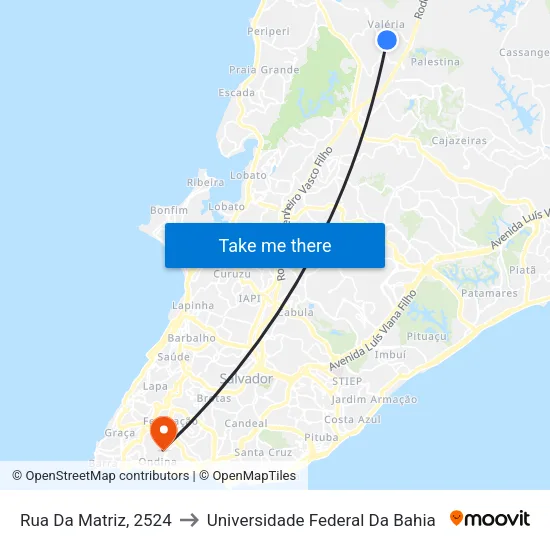 Rua Da Matriz, 2524 to Universidade Federal Da Bahia map
