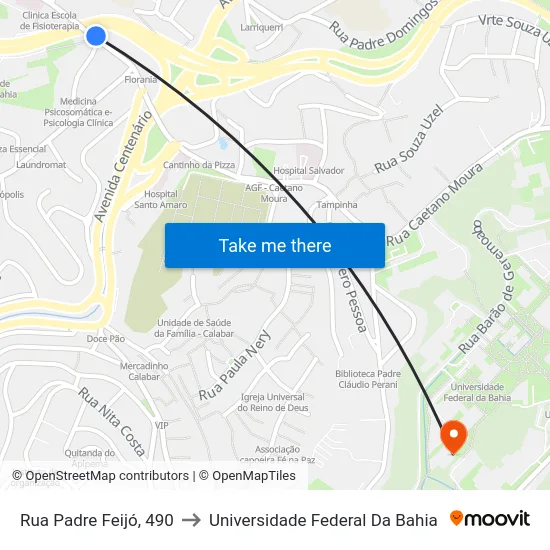 Rua Padre Feijó, 490 to Universidade Federal Da Bahia map