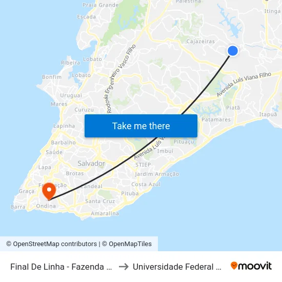 Final De Linha - Fazenda Grande 4 to Universidade Federal Da Bahia map