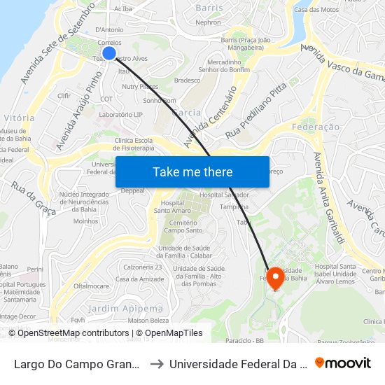 Largo Do Campo Grande, 65 to Universidade Federal Da Bahia map
