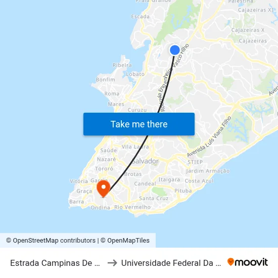 Estrada Campinas De Pirajá to Universidade Federal Da Bahia map