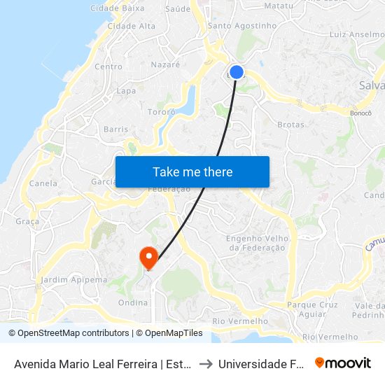 Avenida Mario Leal Ferreira | Estação Brotas - Sentido Pirajá to Universidade Federal Da Bahia map