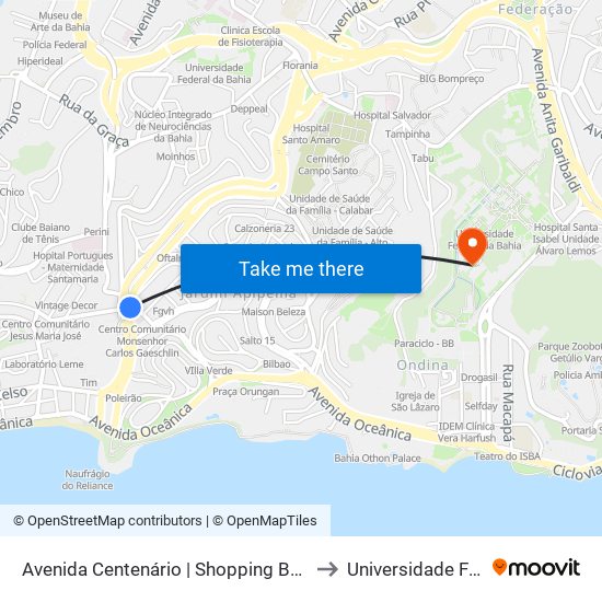 Avenida Centenário | Shopping Barra / Igreja De Santa Terezinha to Universidade Federal Da Bahia map