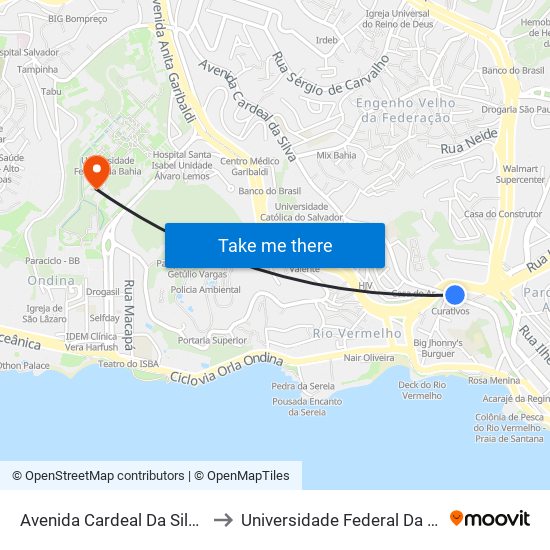 Avenida Cardeal Da Silva, 52 to Universidade Federal Da Bahia map