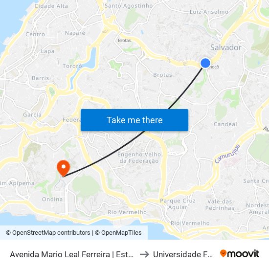 Avenida Mario Leal Ferreira | Estação Bonocô - Sentido Lapa to Universidade Federal Da Bahia map