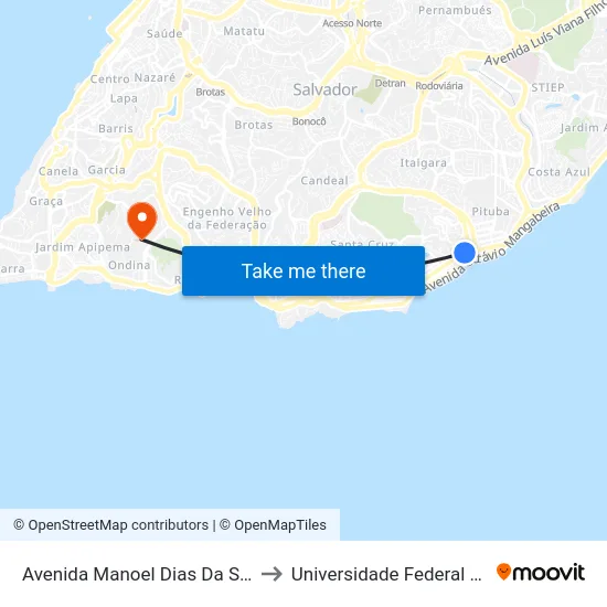 Avenida Manoel Dias Da Silva, 1911 to Universidade Federal Da Bahia map