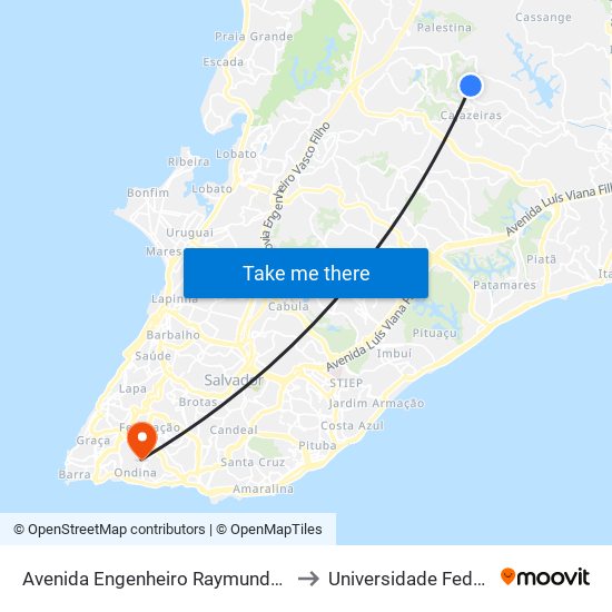 Avenida Engenheiro Raymundo Carlos Nery, 1030 to Universidade Federal Da Bahia map