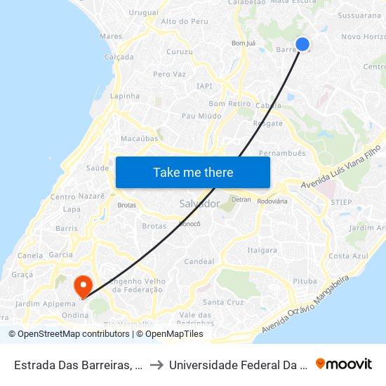 Estrada Das Barreiras, 1184 to Universidade Federal Da Bahia map