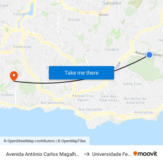 Avenida Antônio Carlos Magalhães | Shopping Passeo - Ida to Universidade Federal Da Bahia map