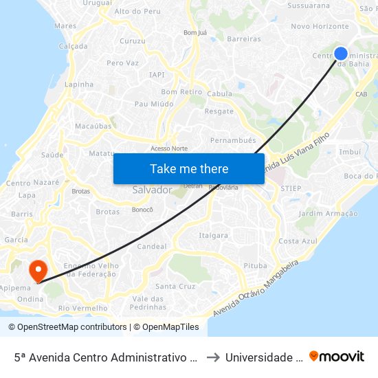 5ª Avenida Centro Administrativo Da Bahia | Ministério Público / Dt-Cmg to Universidade Federal Da Bahia map