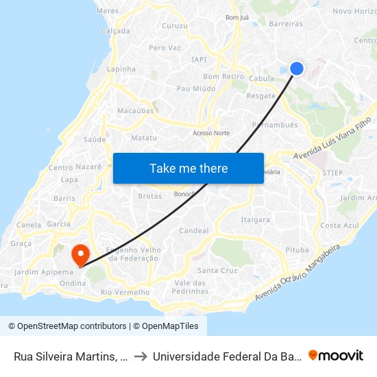 Rua Silveira Martins, 69 to Universidade Federal Da Bahia map