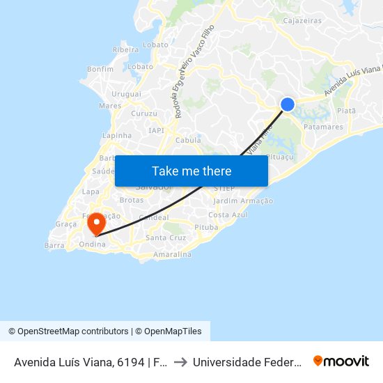 Avenida Luís Viana, 6194 | Ferreira Costa to Universidade Federal Da Bahia map