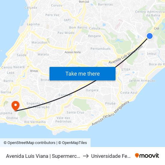 Avenida Luís Viana | Supermercado Extra Paralela - Ida to Universidade Federal Da Bahia map