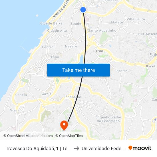 Travessa Do Aquidabã, 1 | Terminal Aquidabã to Universidade Federal Da Bahia map