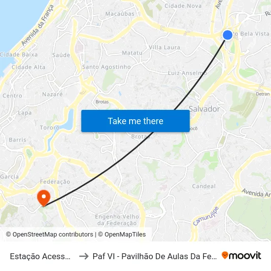 Estação Acesso Norte to Paf VI - Pavilhão De Aulas Da Federação VI map