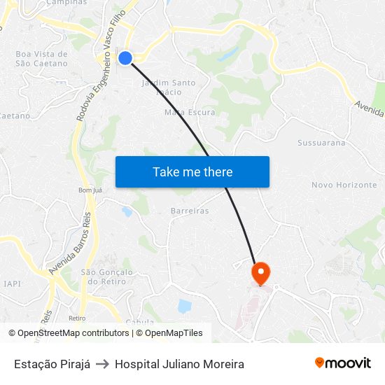 Estação Pirajá to Hospital Juliano Moreira map