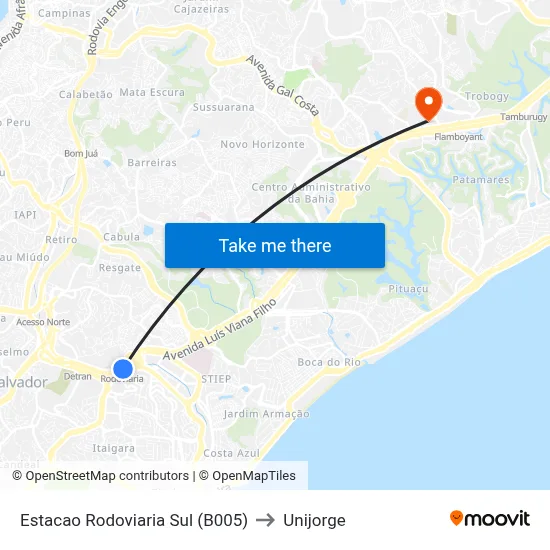 Estacao Rodoviaria Sul (B005) to Unijorge map