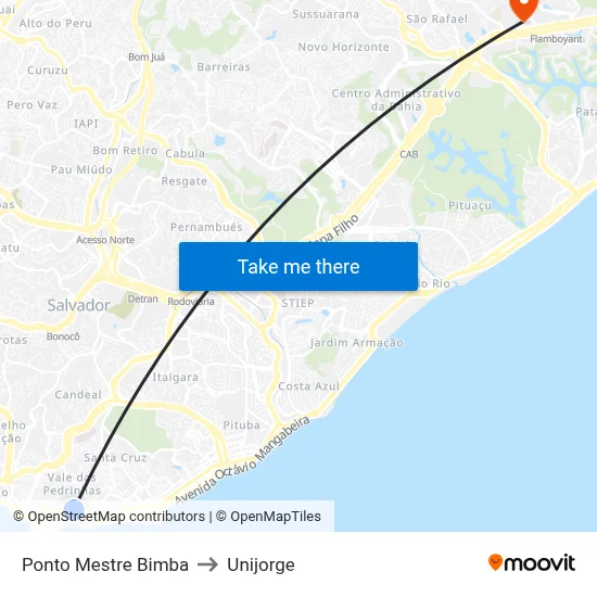 Ponto Mestre Bimba to Unijorge map