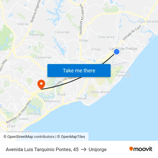 Avenida Luis Tarquinio Pontes, 45 to Unijorge map