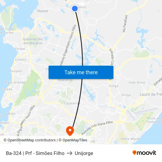 Ba-324 | Prf - Simões Filho to Unijorge map