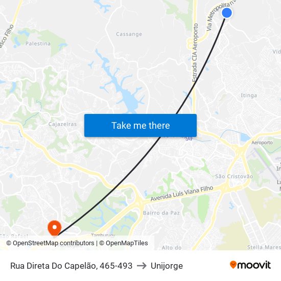 Rua Direta Do Capelão, 465-493 to Unijorge map