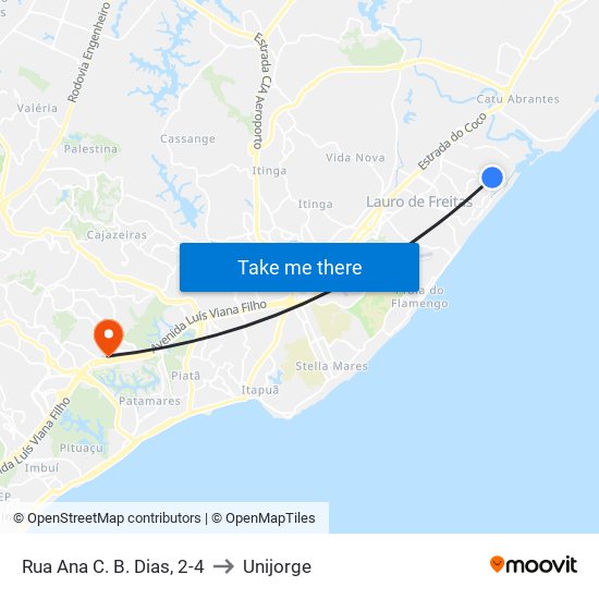 Rua Ana C. B. Dias, 2-4 to Unijorge map