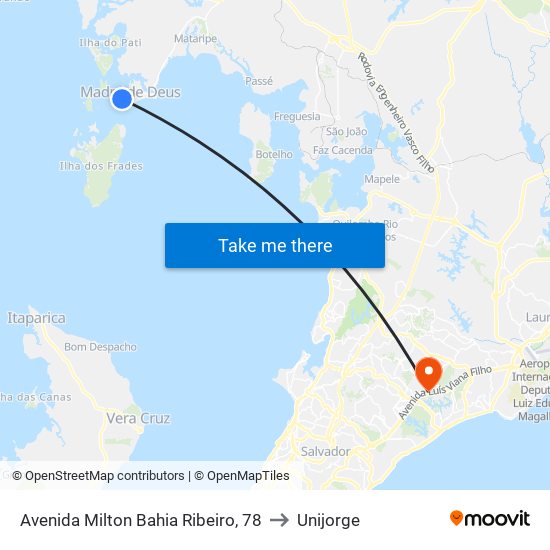Avenida Milton Bahia Ribeiro, 78 to Unijorge map