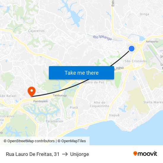 Rua Lauro De Freitas, 31 to Unijorge map