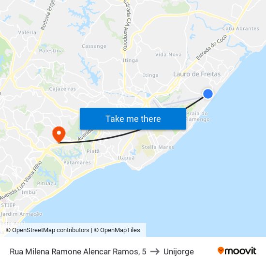Rua Milena Ramone Alencar Ramos, 5 to Unijorge map