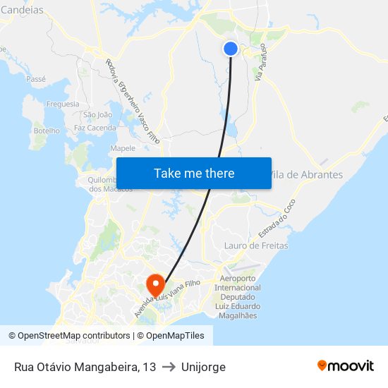 Rua Otávio Mangabeira, 13 to Unijorge map