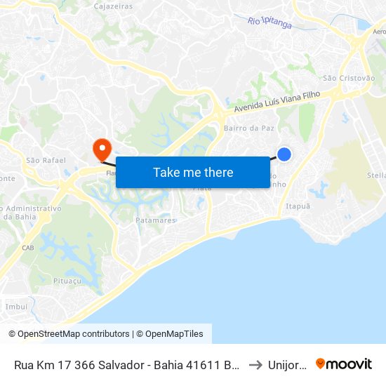 Rua Km 17 366 Salvador - Bahia 41611 Brasil to Unijorge map