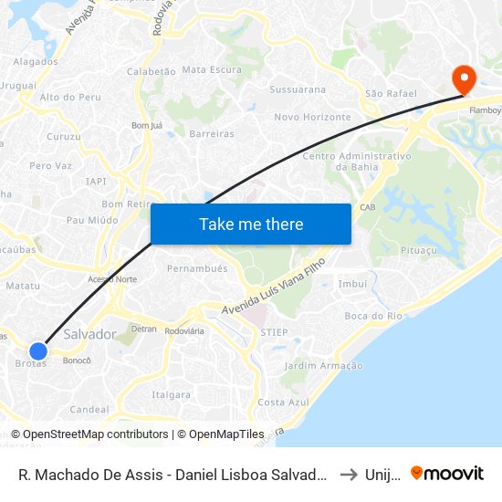 R. Machado De Assis - Daniel Lisboa Salvador - Ba 40283-280 Brasil to Unijorge map