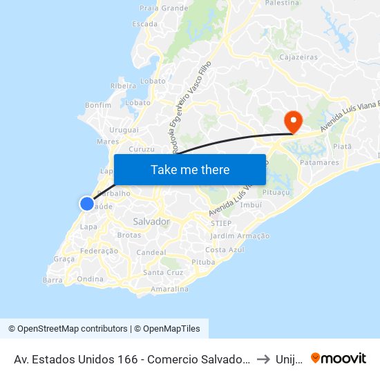 Av. Estados Unidos 166 - Comercio Salvador - Ba 40010-020 Brazil to Unijorge map