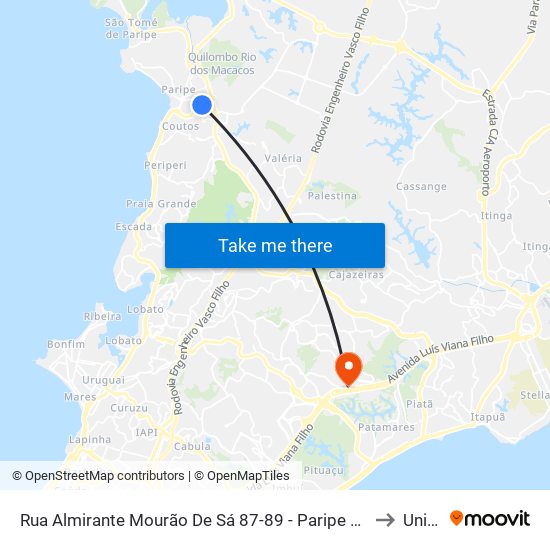 Rua Almirante Mourão De Sá 87-89 - Paripe Salvador - Ba 40800-600 Brasil to Unijorge map